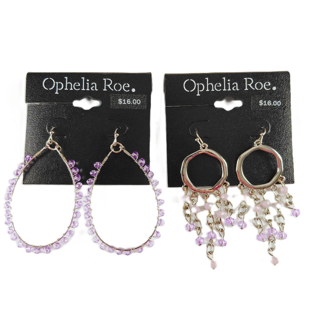 Ophelia Roe Silver Tone Purple Beaded Dangle Hoop Earrings Bundle Jewelry